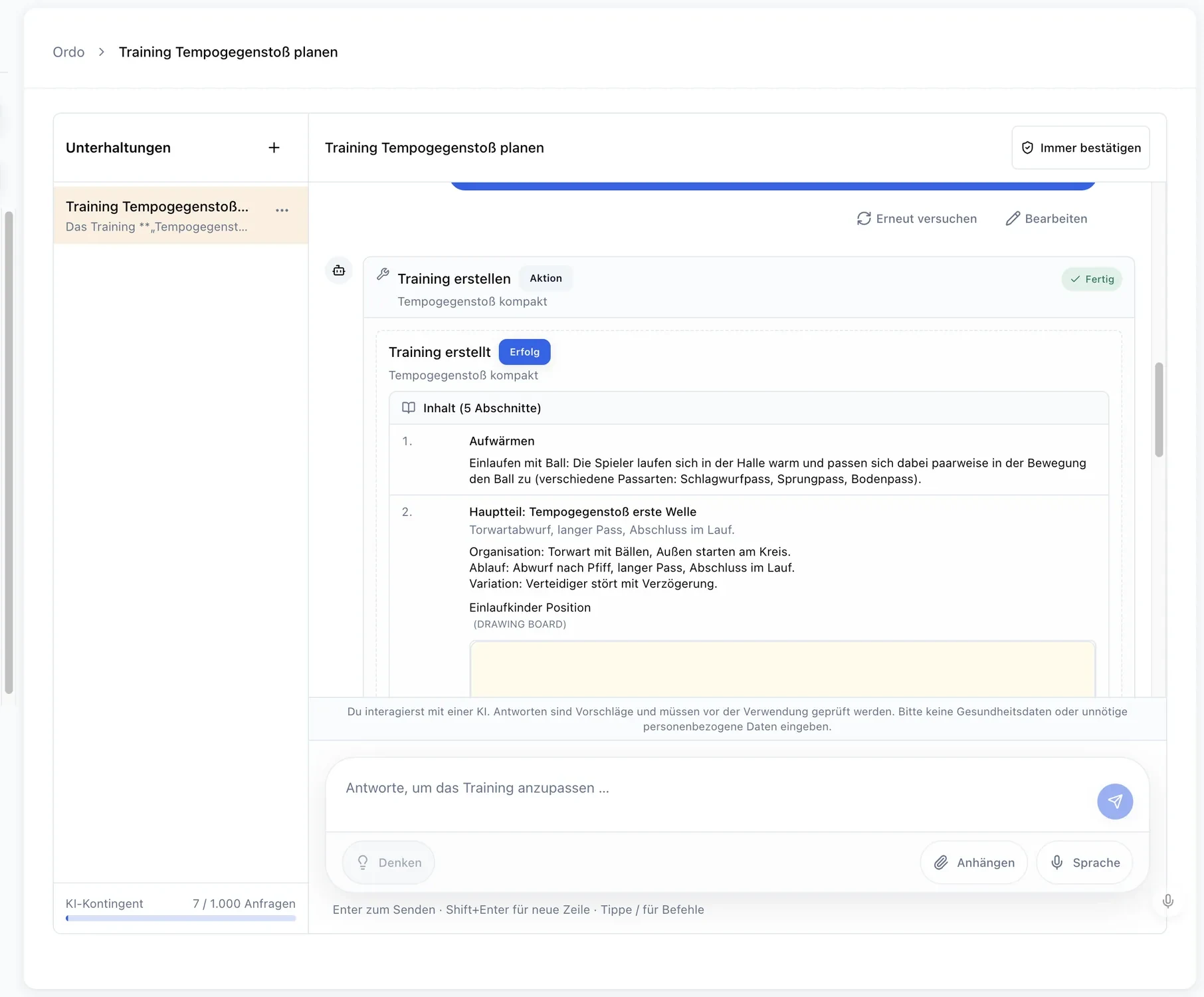 Training vorbereiten — Produktansichten aus der deutschen Demo